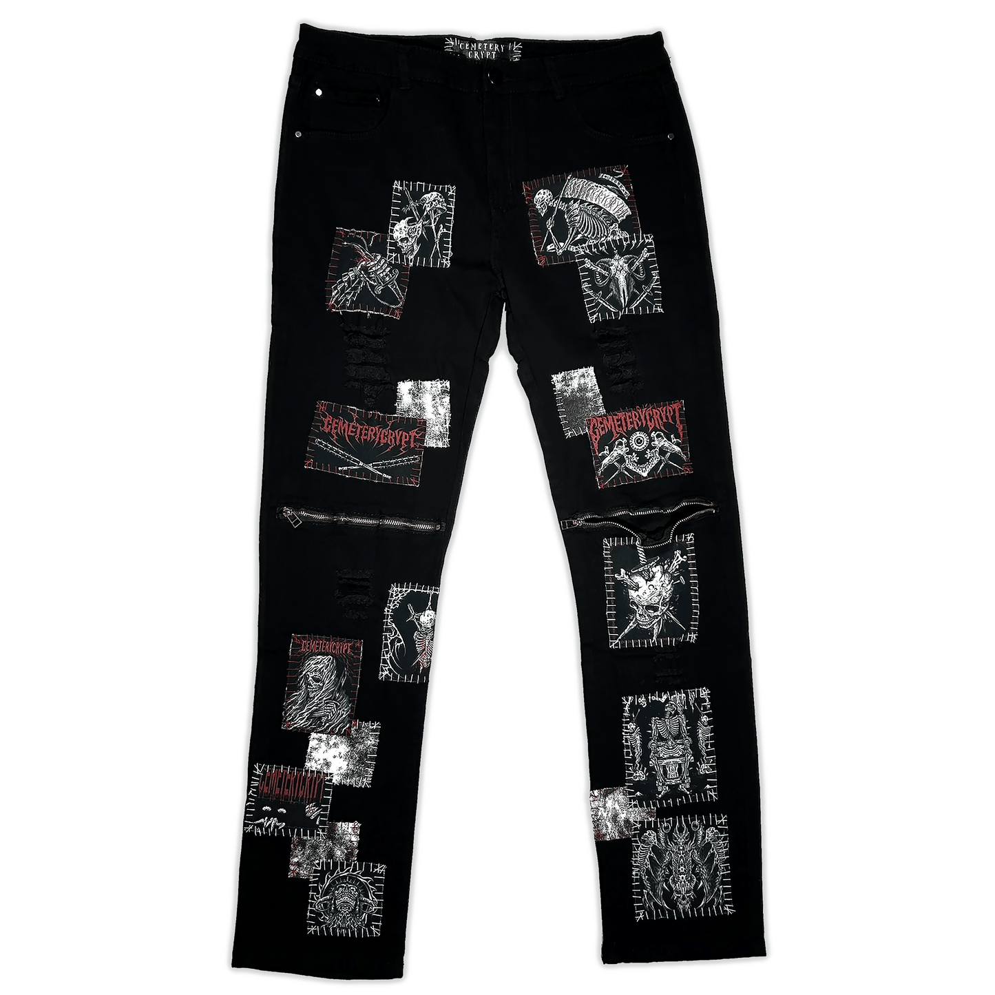 Headstone Zipper Denim Jeans
