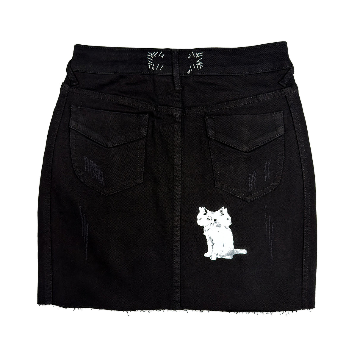 MEOW Denim Mini Skirt back view - CemeteryCrypt