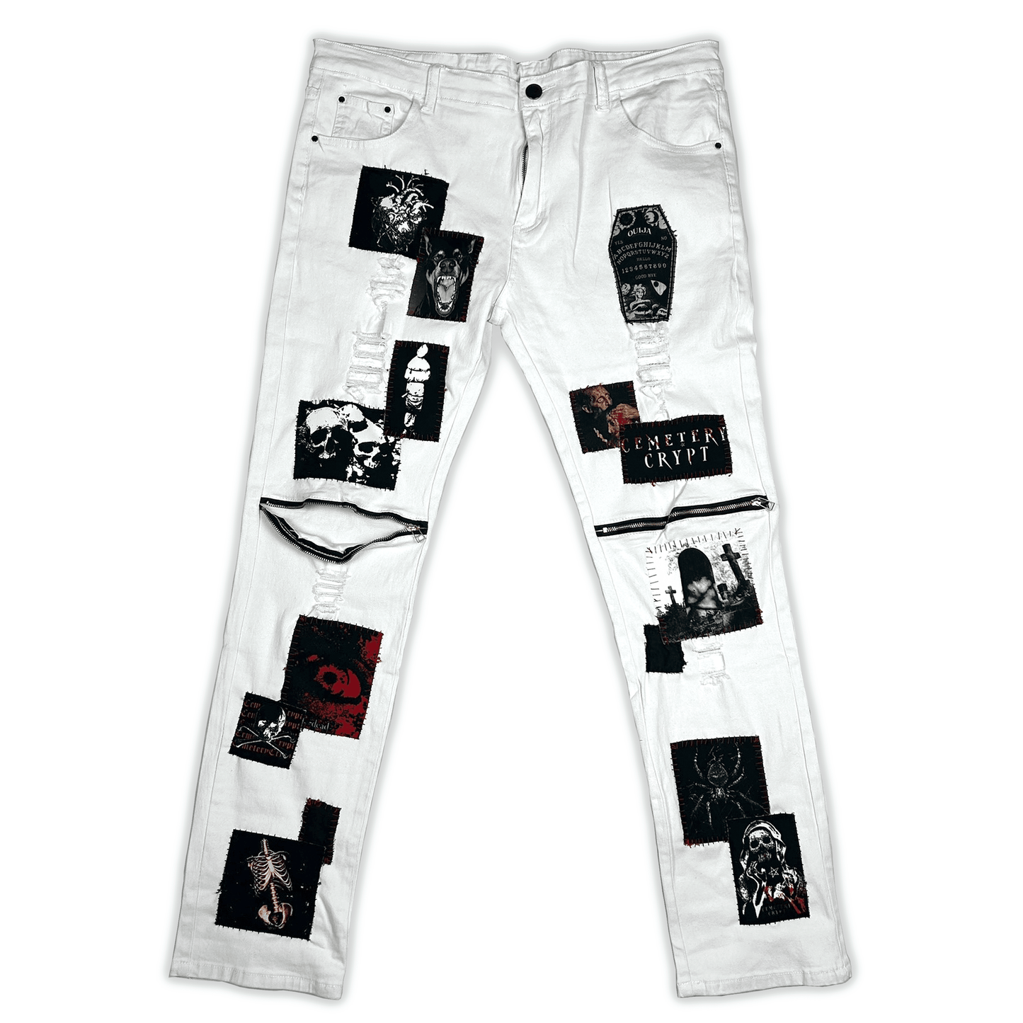 Casket White Zipper Denim Jeans