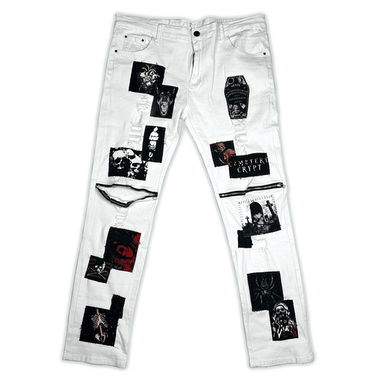 Casket White Zipper Denim Jeans
