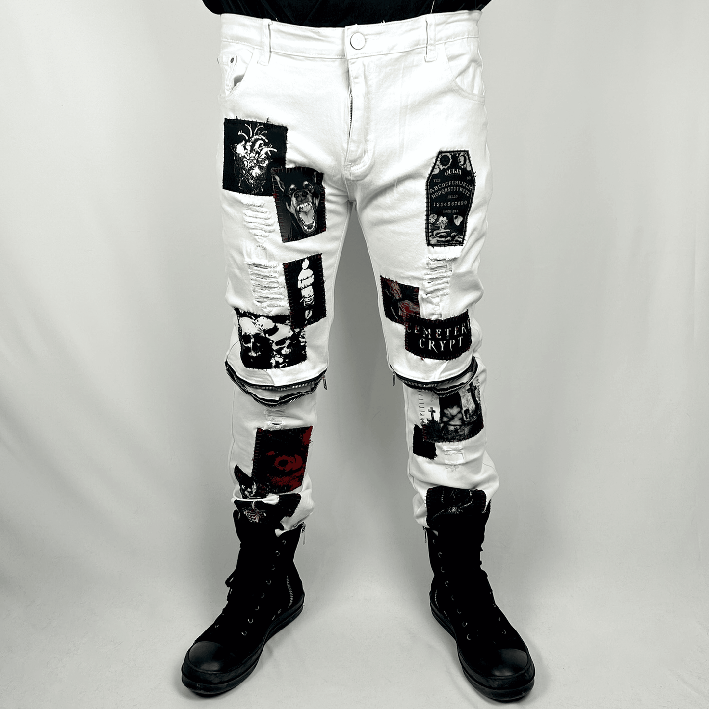 Casket White Zipper Denim Jeans