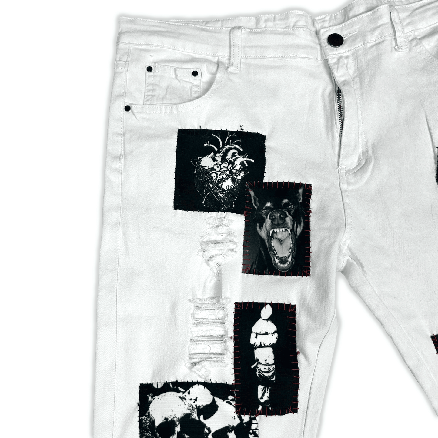 Casket White Zipper Denim Jeans