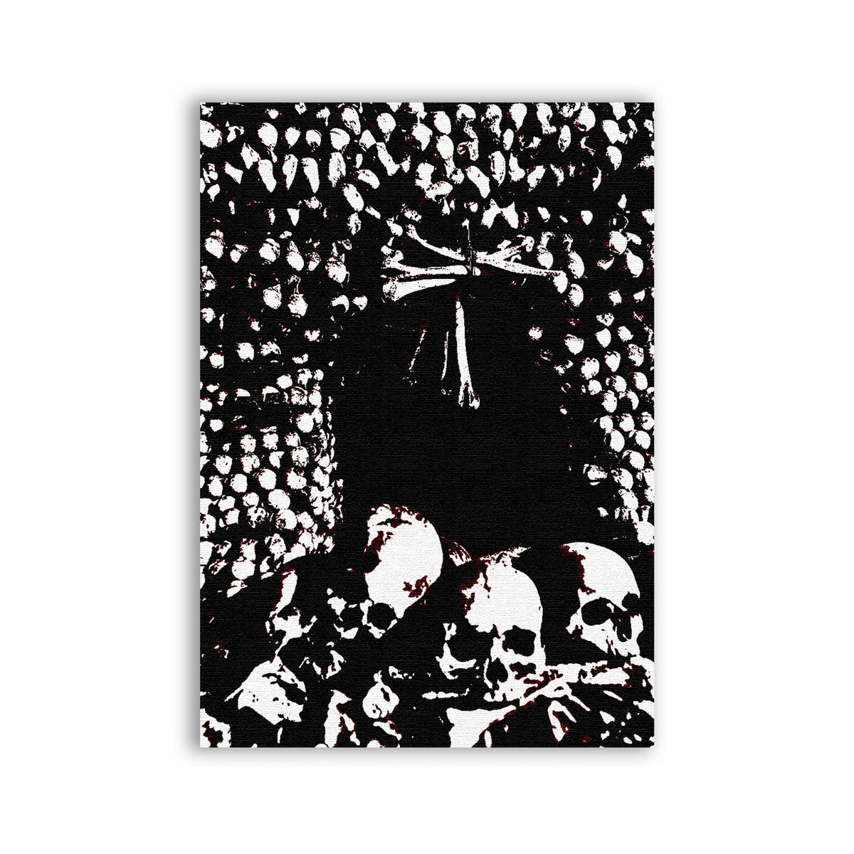 Bodies Patch with a dark hooded figure above a pile of white skulls