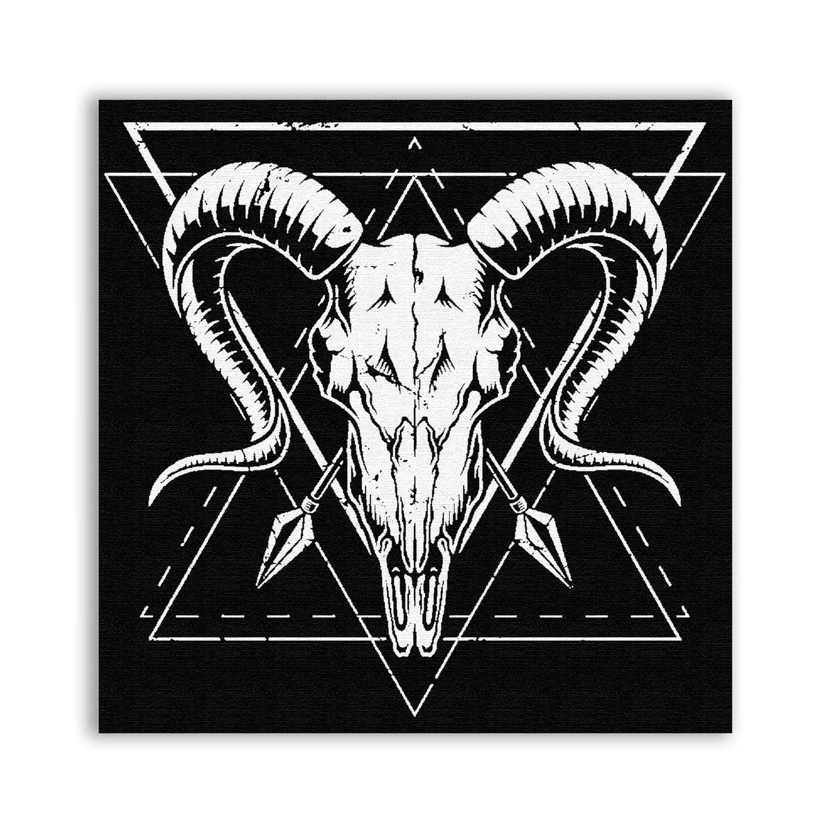 Cattle Skull Patch with a white horned skull over outlined triangles on black