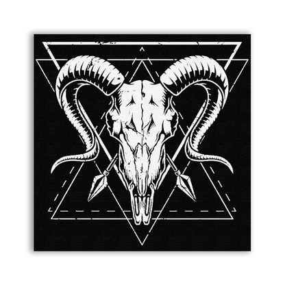 Cattle Skull Patch with a white horned skull over outlined triangles on black