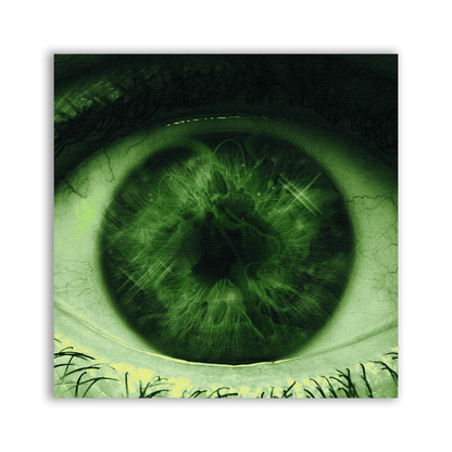 Close Up Green Eye Patch showing a detailed green iris and dark pupil