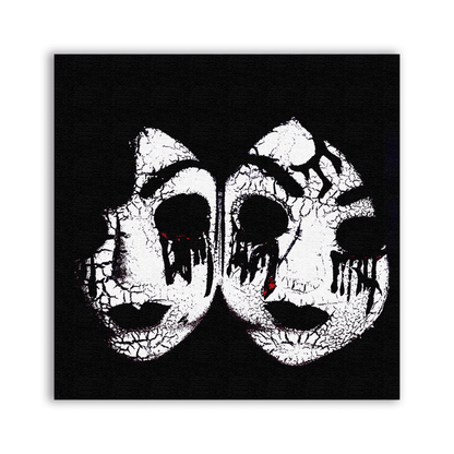 Faceless Patch showing two mirrored white screaming faces on black