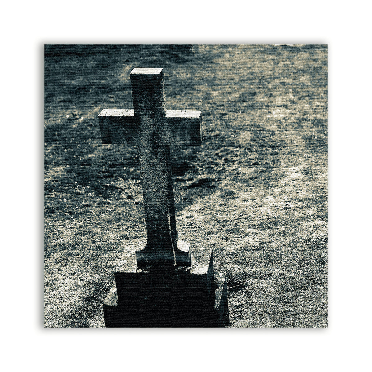 Grave Patch showing a weathered cross-shaped gravestone in a muted cemetery scene