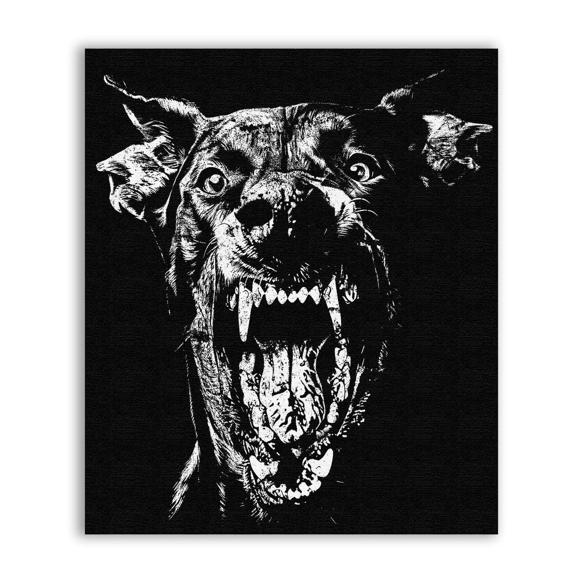 Hellhound Patch with a snarling dog head and bared teeth in black and white