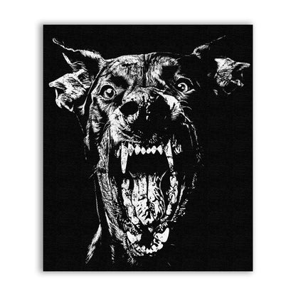 Hellhound Patch with a snarling dog head and bared teeth in black and white