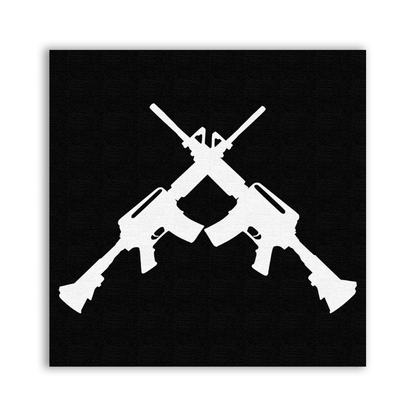 M16 Patch with two white crossed rifle silhouettes on black