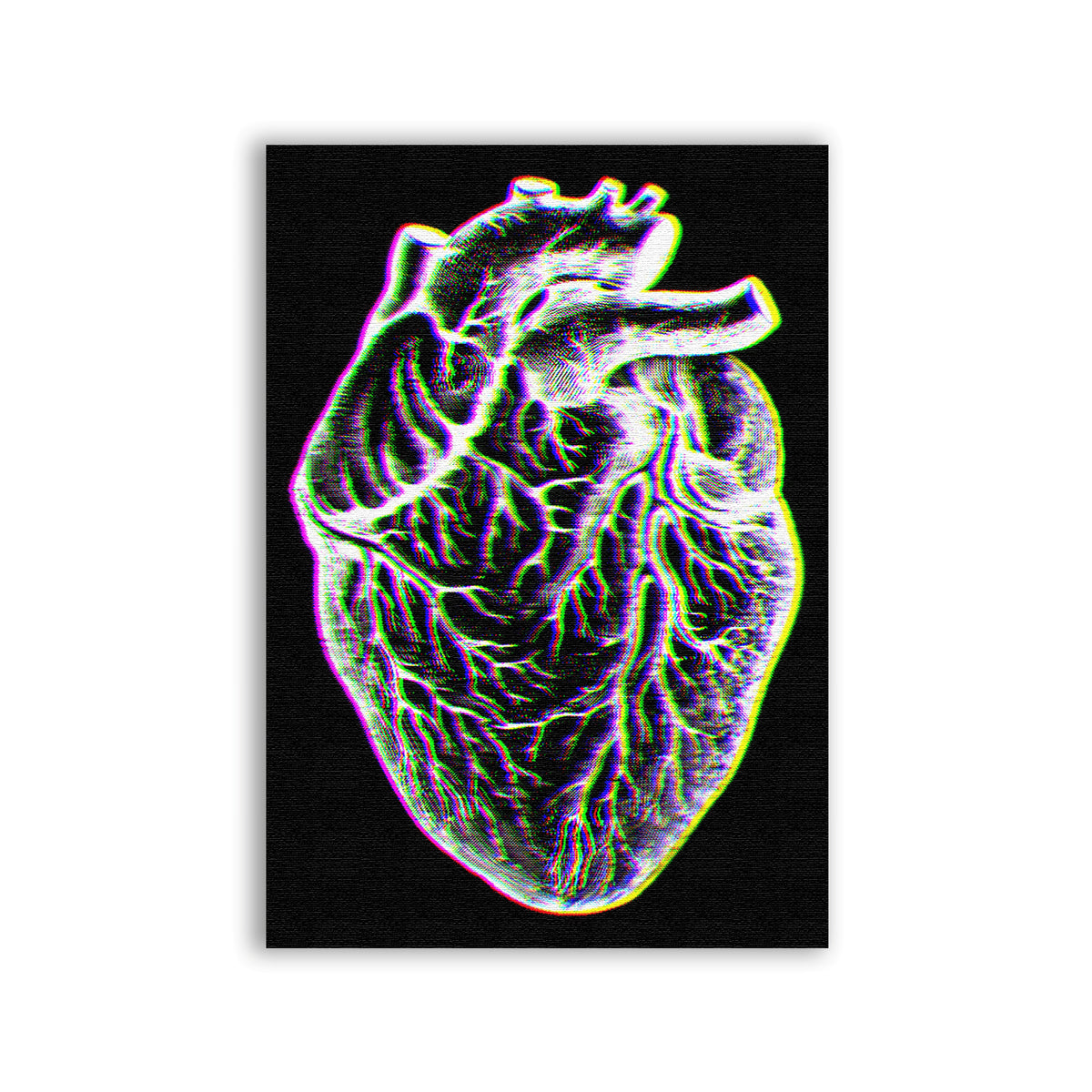 Neon Heart Patch showing an anatomical heart outlined in white, neon green and purple on black