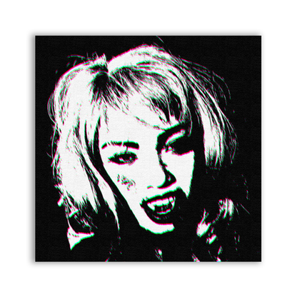 Neon Vampire Patch with a snarling pale vampire face edged in green and pink on black