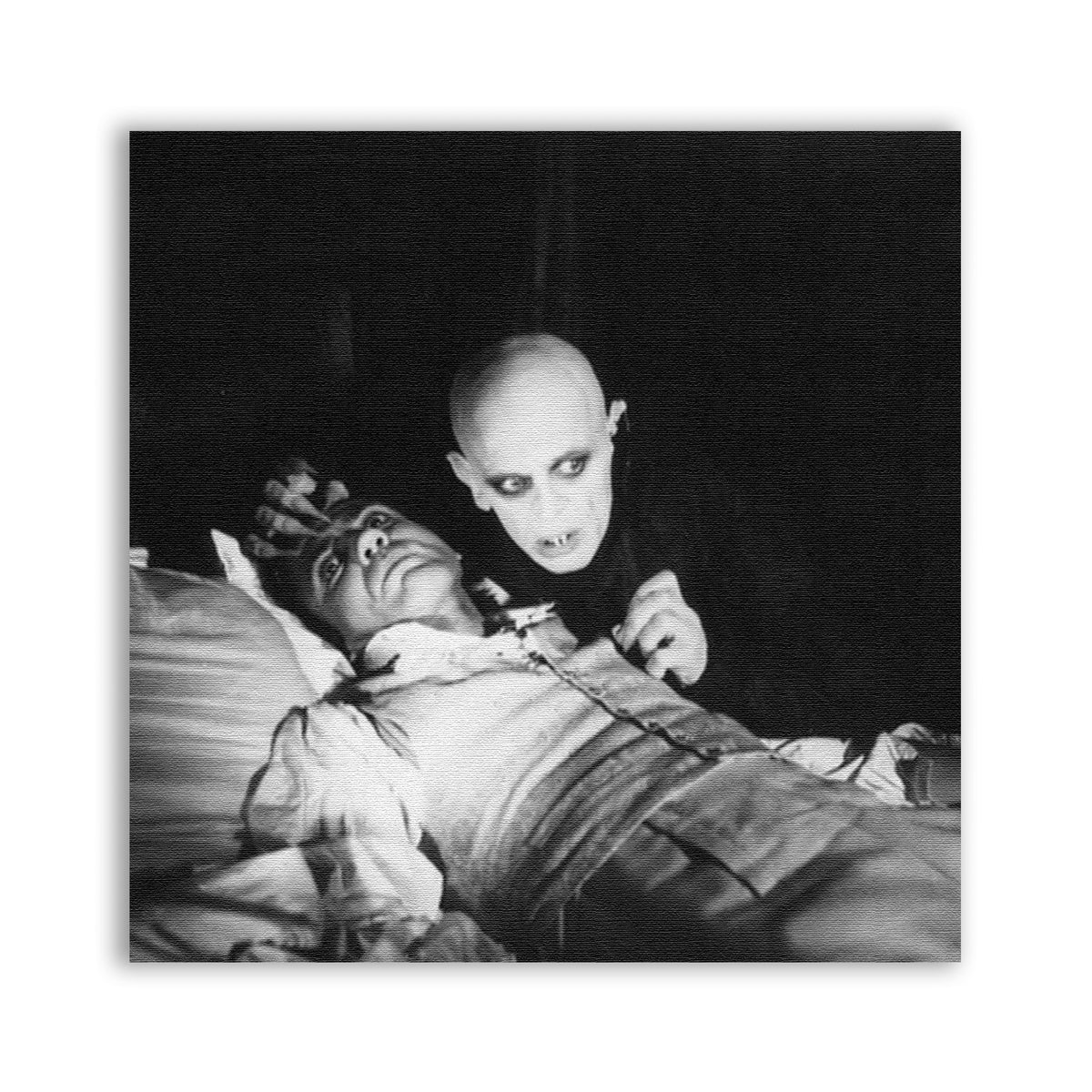 Nosferatu Patch showing a vampire looming over a figure in bed in a black and white film scene