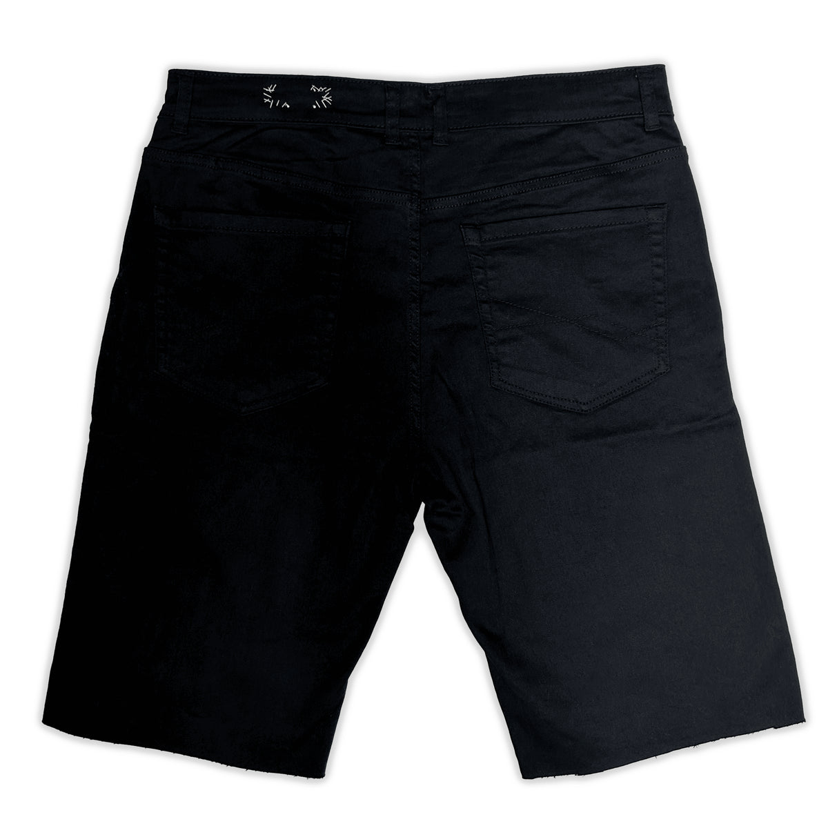 Plain black back of the Ripper Denim Shorts with rear pockets and belt loops