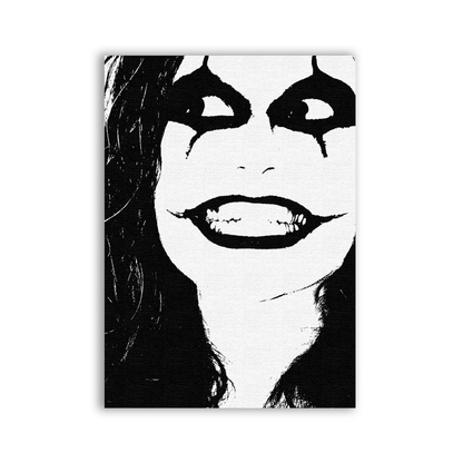 Smiley Clown Patch showing a grinning face with heavy black eye makeup in stark black and white