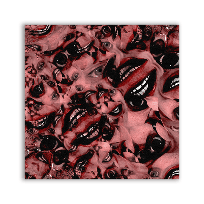 Twisted Horror Patch showing a dense red and black collage of distorted faces and grinning mouths