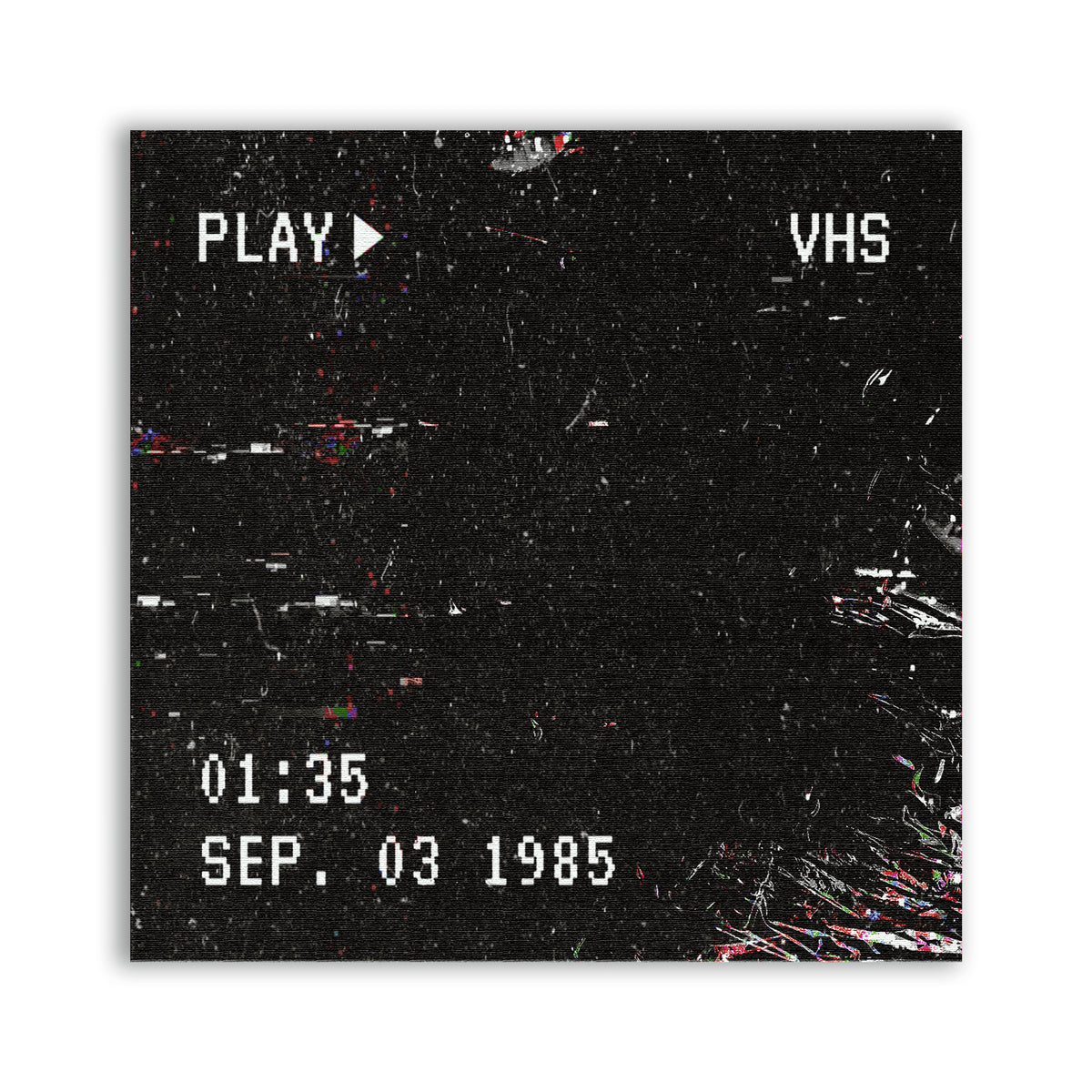 VHS Patch showing dark video static with PLAY, VHS and timestamp lettering