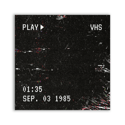 VHS Patch showing dark video static with PLAY, VHS and timestamp lettering